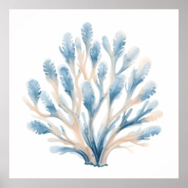 Poster Blue & White Watercolor Coral – Coastal Nursery