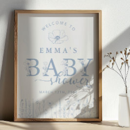 Poster Blue Wildflower Baby Shower Welcome Sign