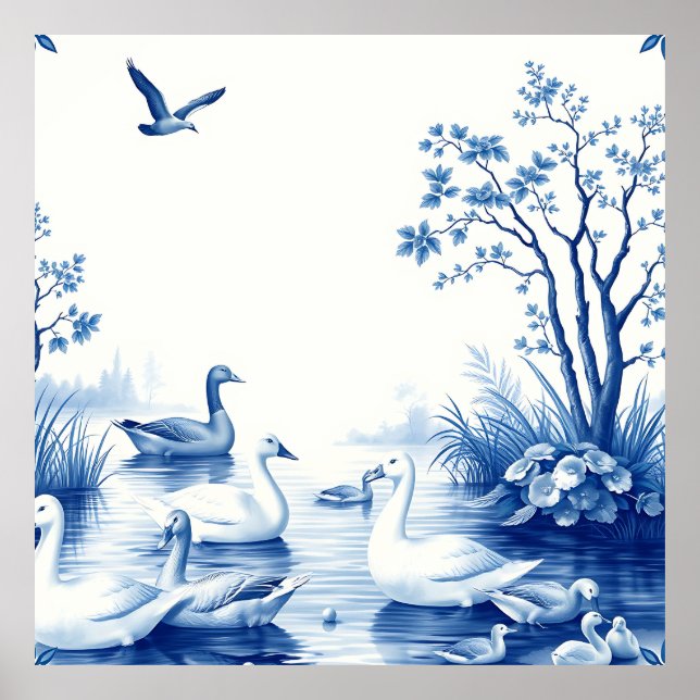 Poster Blue Willow Swans Lake Scene (Frente)