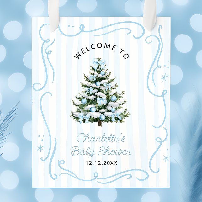 Poster Blue Winter Christmas Tree Baby Shower Welcome (Criador carregado)