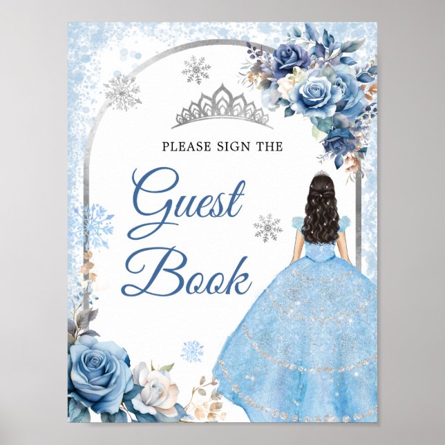 Poster Blue Winter Snowflake Mis Quince convidado Book (Frente)