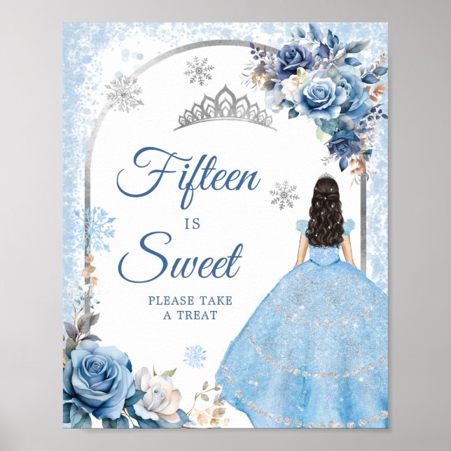 Poster Blue Winter Snowflake Mis Quince Quinze é Sweet (Frente)