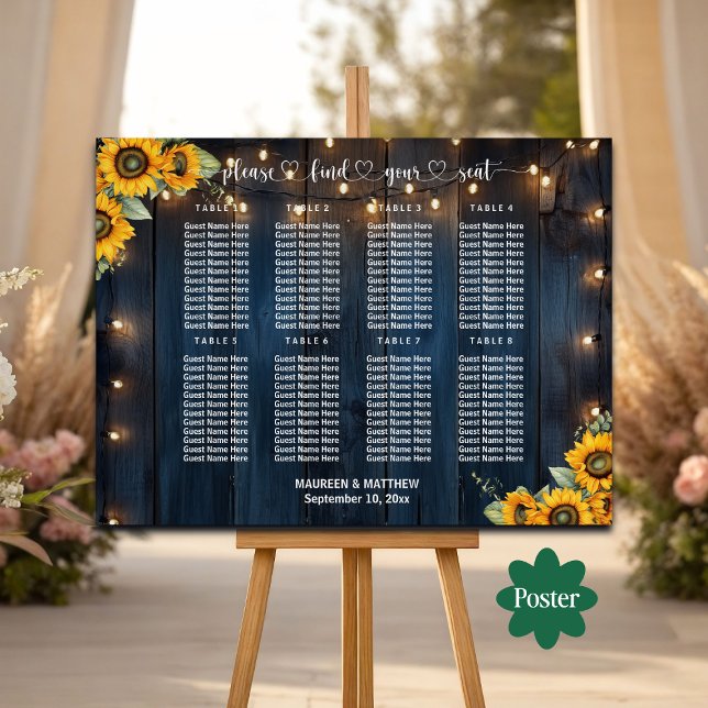 Poster Blue Wood String Luzes 8 Mesas Casamento (Criador carregado)