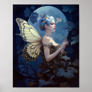Poster Blue Woodland Fairy Fantasy Art
