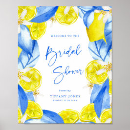 Poster Blue Yellow Lemons Bridal Shower Welcome Sign
