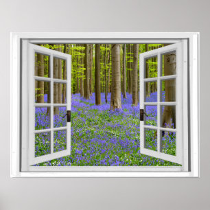 Poster Bluebells e janela do falso da opinião de árvore