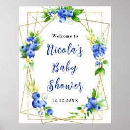 Poster Blueberry Floral Baby Shower Welcome