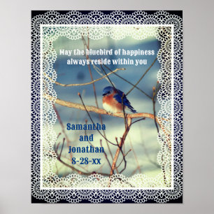 Poster Bluebird De Felicidade Casamento Personalizado