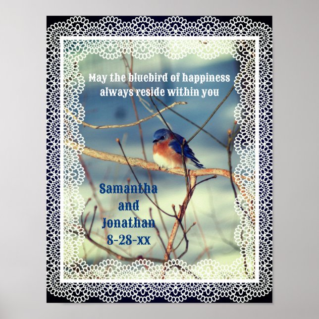 Poster Bluebird De Felicidade Casamento Personalizado (Frente)