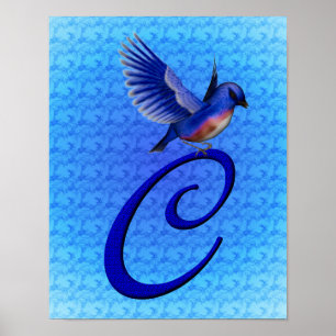 Póster Bluebird Elegante Monograma Inicial C