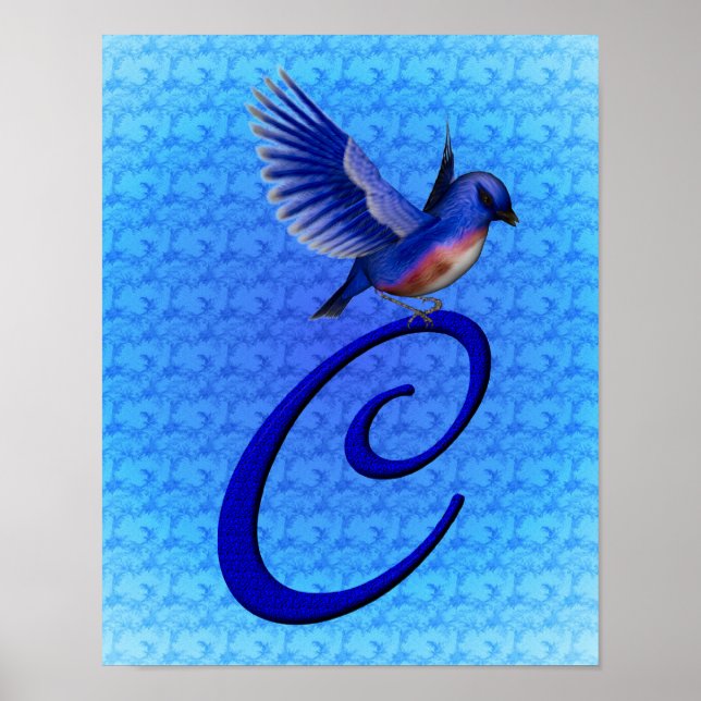 Póster Bluebird Elegante Monograma Inicial C (Frente)