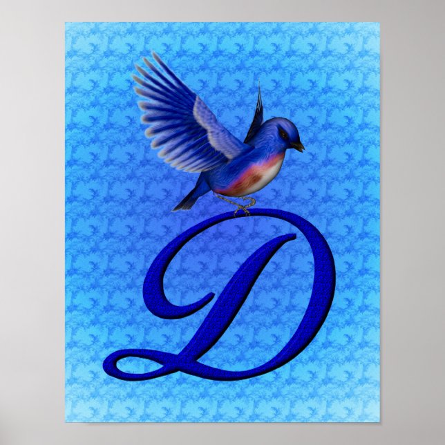 Poster Bluebird Elegante Monograma Inicial D (Frente)