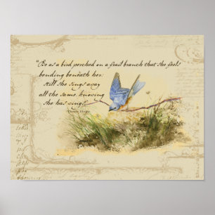 Póster Bluebird on Branch Victor Hugo Inspirational Poem