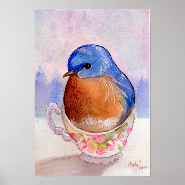 Poster Bluebird Teacup Watercolor (Frente)
