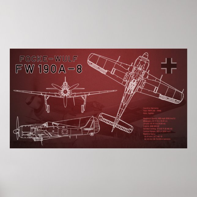 Poster Blueprint Focke-Wulf Fw 190 (Frente)
