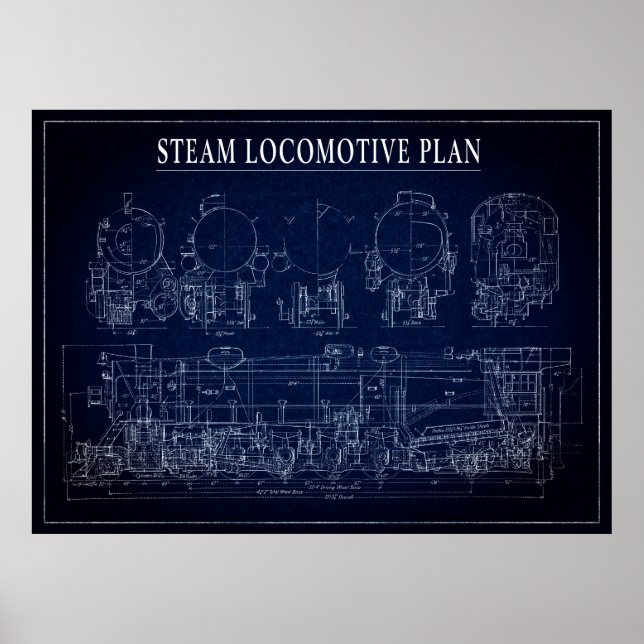 Poster BLUEPRINT of STEAM LOCOMOTIVE (Frente)