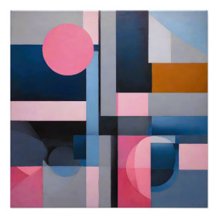 Póster Blues e Pinks Sutis na Abstração Geométrica