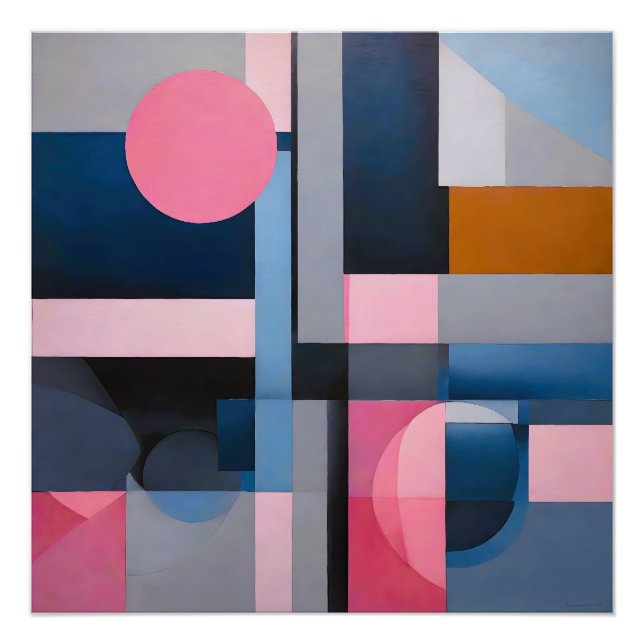 Póster Blues e Pinks Sutis na Abstração Geométrica (Frente)