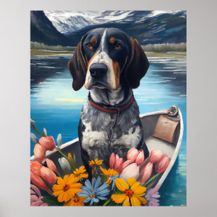 Poster Bluetick Coonhound em uma Canoa: Uma Aventura Cêni