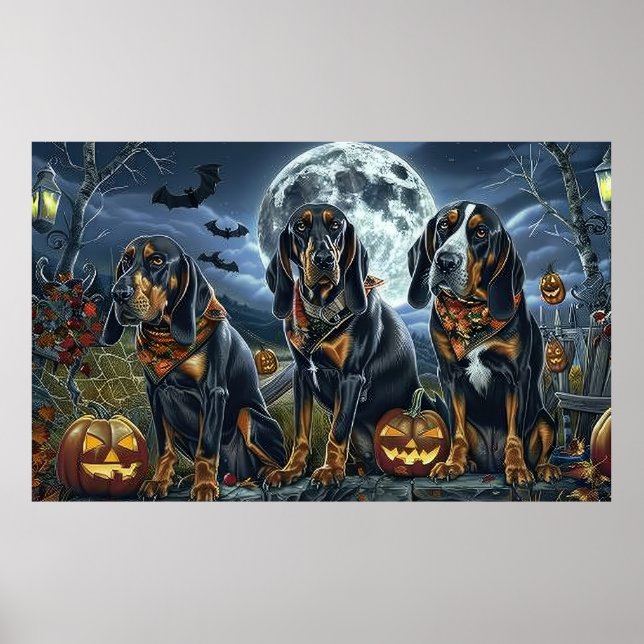 Poster Bluetick Coonhound Halloween Assustador (Frente)