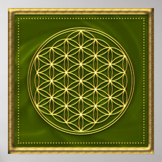 Póster Blume des Lebens - grün - ouro