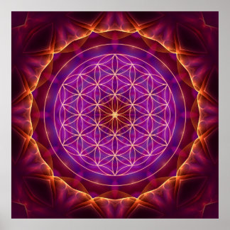 Póster Blume des Lebens mit Lila-goldenem Mandala