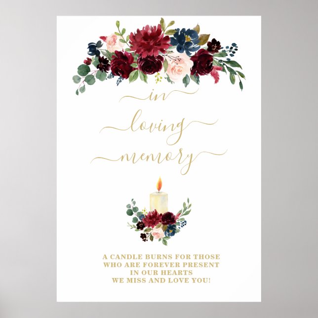 Poster Blush Blue Burgundy Flowers Sinal Memorial (Frente)