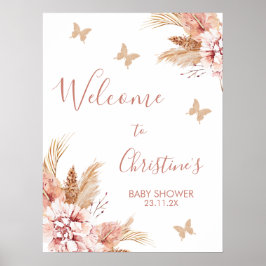 Poster Blush Boho Floral Borboleta Kisses Baby Welcome P