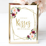 Poster Blush Burgundy Floral Quantos Kisses Sinal<br><div class="desc">Blush Burgundy Floral Quantos Kisses Sinal</div>