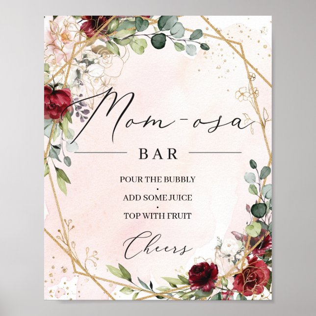 Poster Blush burgundy - quadro de ouro floral - Sinal de  (Frente)