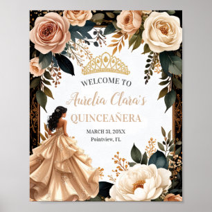 Poster Blush Champagne Ivory Floral Princesa Quinceanera