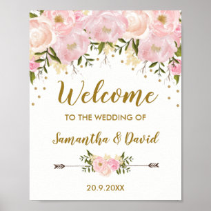 Poster Blush Dourado Floral - Sinal de boas-vindas