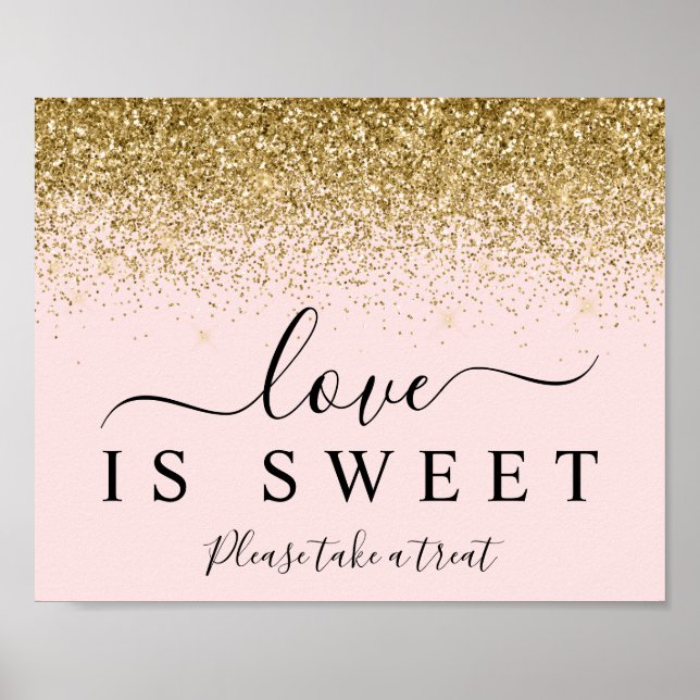 Poster Blush & Dourado Glitter Love é doce sinal de deser (Frente)