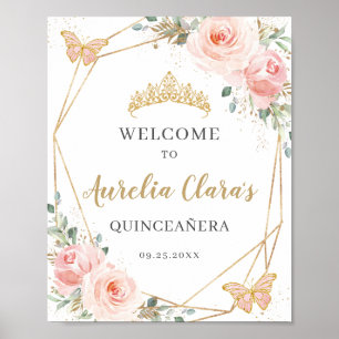 Poster Blush Floral Butterflies Quinceanera Aniversário