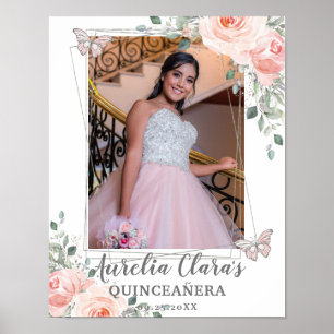 Poster Blush Floral Butterfly Quinceanera Foto de Anivers