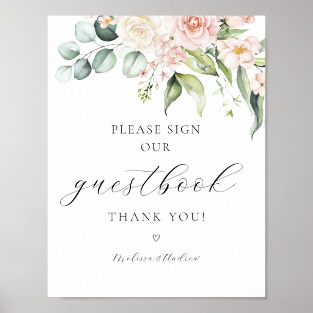 Poster Blush Floral Greenerescer - Sinal de Guestbook (Frente)
