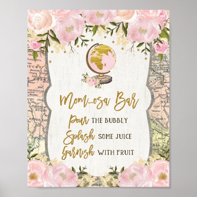 Poster Blush Floral Map Momosa Bar Mimosa Baby Adventure (Frente)