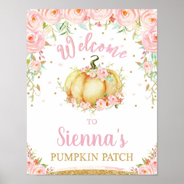 Poster Blush Floral Pumpkin Birthday Pumpkin Sinal de Pat (Frente)