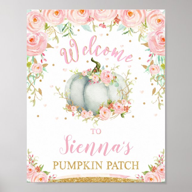 Poster Blush Floral Pumpkin Birthday Pumpkin Sinal de Pat (Frente)