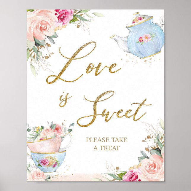 Poster Blush Floral Tea Party Love is Sweet Take a Tratat (Frente)