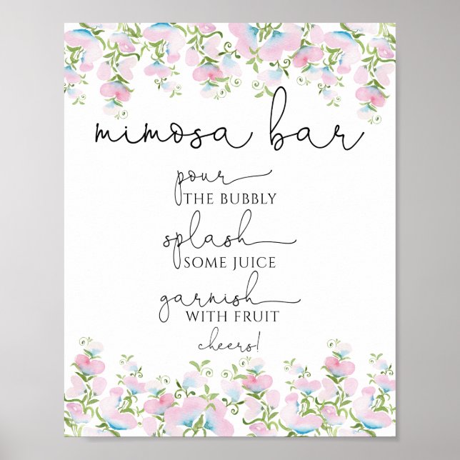 Poster Blush Florals e Greenery Mimosa - Sinal de Bar (Frente)