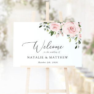 Poster Blush Flowers, Pink Flowers, Boho, Wedding Welcome