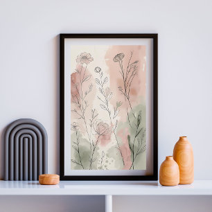 Poster Blush Meadow Botanicals Linha Delicada de Flores