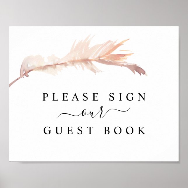 Poster Blush Pampas Grass Sinal de Livro de Convidado (Frente)