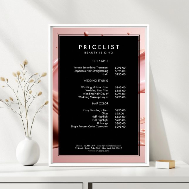 Poster Blush Pink Beauty Salon Price List  (Blush Pink Beauty Salon Price List Poster)
