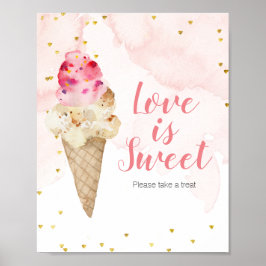 Poster Blush Pink e Dourado Sorvete Love is Sweet Sign