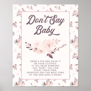 Poster Blush Pink Floral Não diga sinal de jogo de Chá 