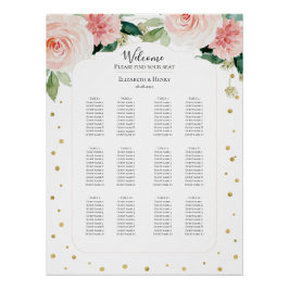Póster Blush pink gold peony floral wedding seating plan