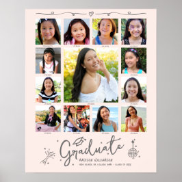 Poster Blush Pink Graduation K–12 Photo Collage Doodles