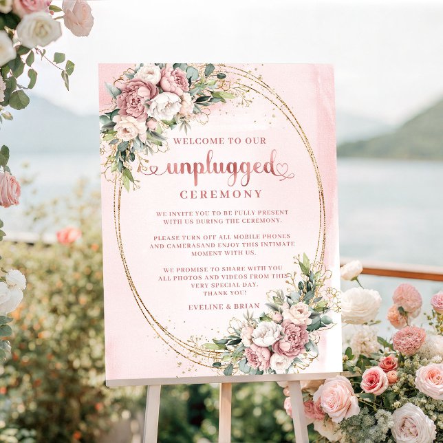 Poster Blush Pink Greenery Unplugged Ceremony Sign (Blush Pink Greenery Unplugged Ceremony Sign

)